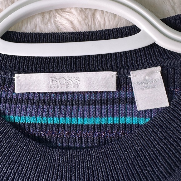 Boss Navy and Teal Striped Long Sleeve Top - Picture 3 of 8